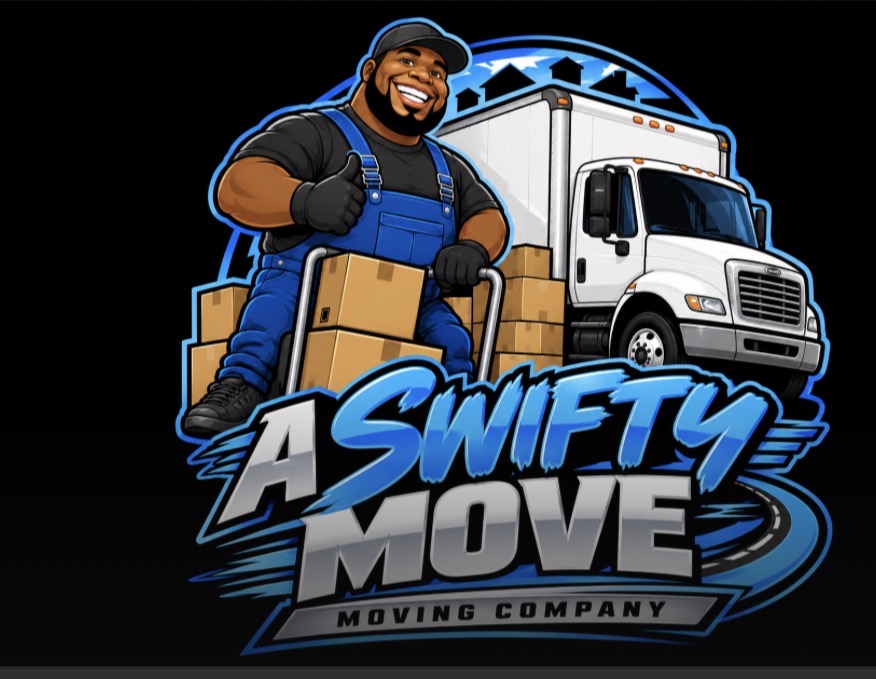A Swifty Move official logo featuring a mover and moving truck